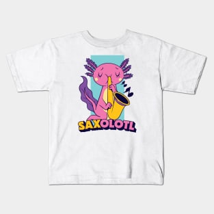 Saxolotl // Funny Axolotl with Saxophone Kids T-Shirt